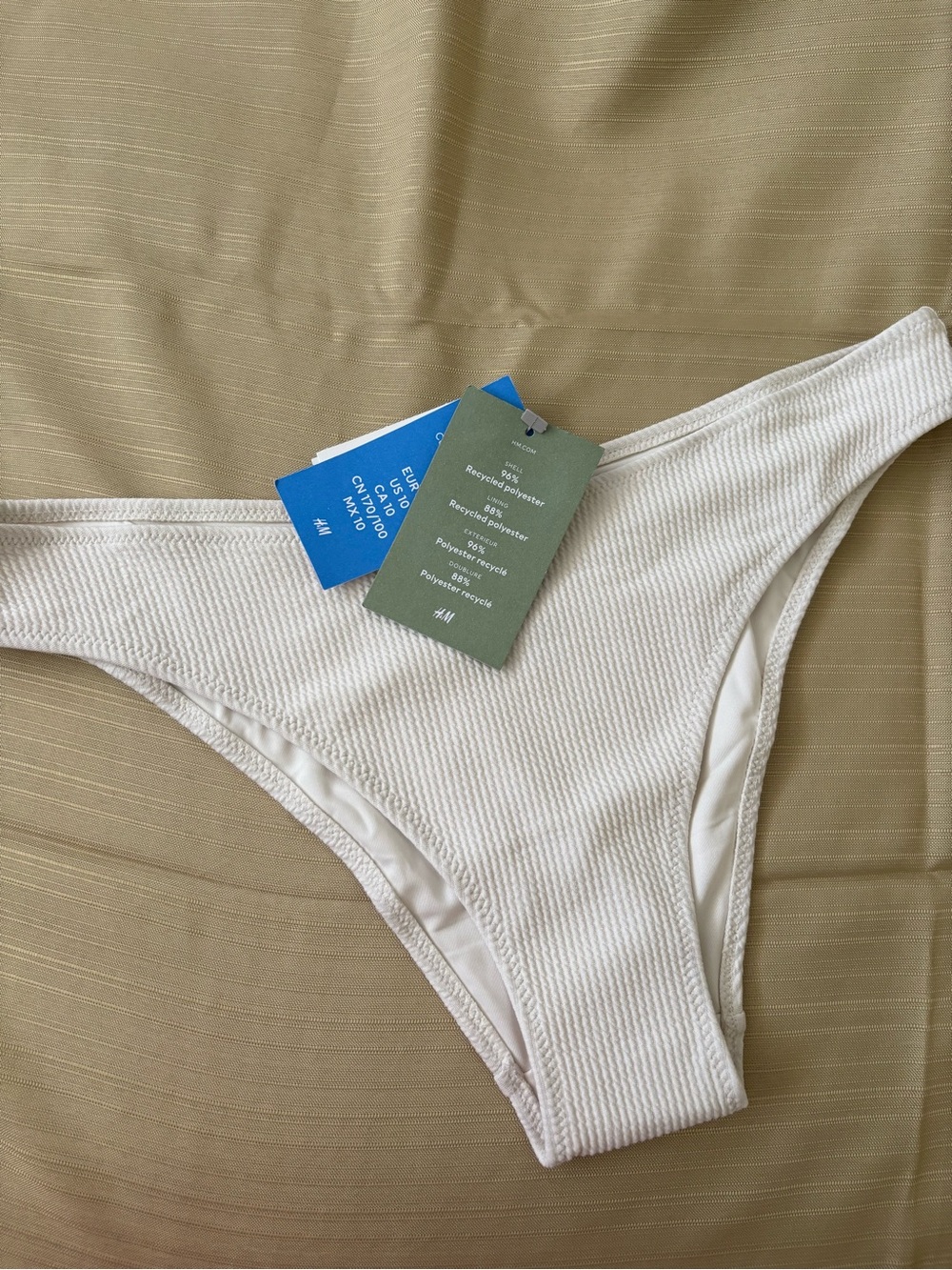 H&M Cream Ribbed Bikini Bottom with Blue & Green Tags